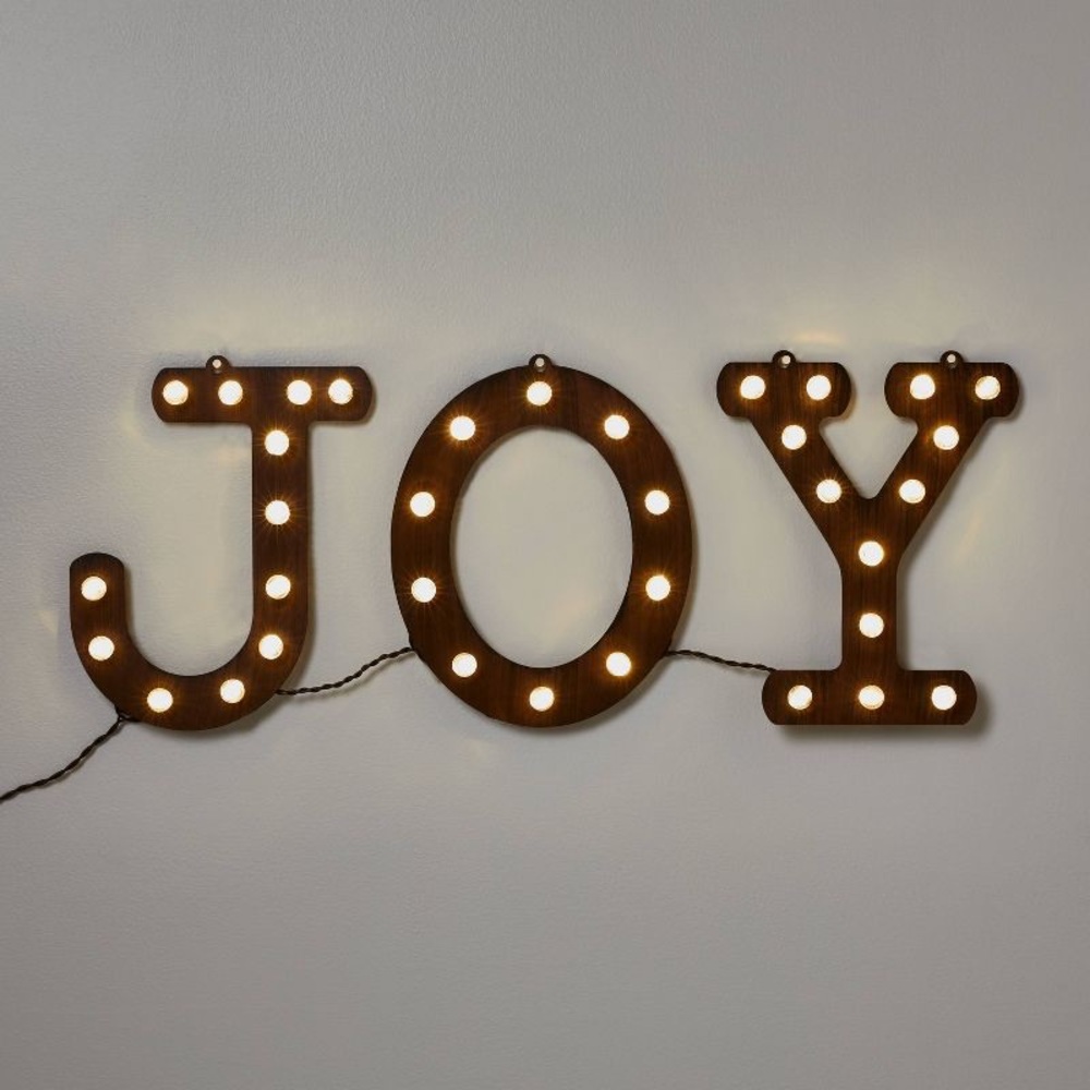 Hanging Lit 'JOY' Sign Brushed Bronze, Wondershop